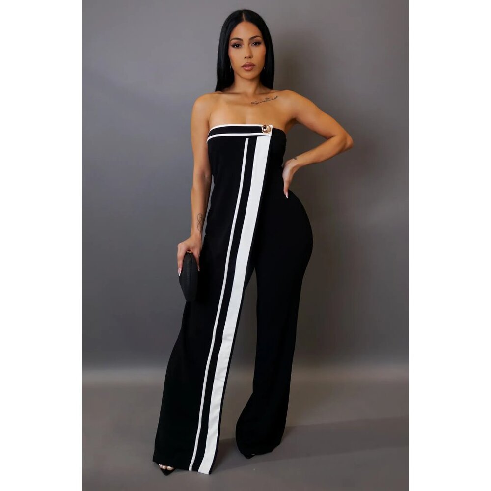 NEW! Black and White Strapless Jumpsuit